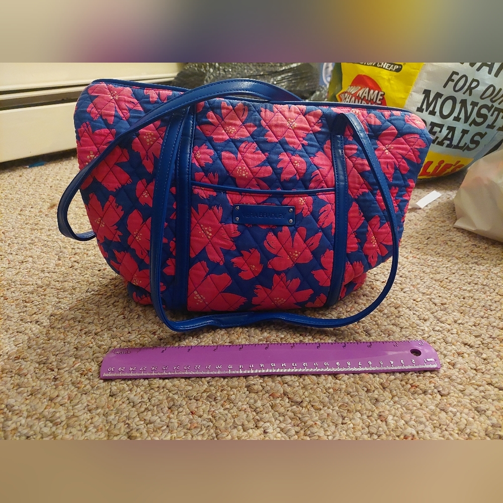 Vera Bradley tote style purse, pink and blue